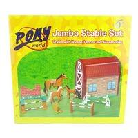 Pony World Jumbo Stable Set - Stable With Horses, Fences And Accessories