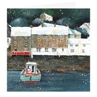 polperro harbour christmas card