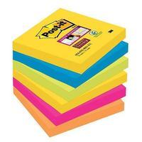 Post-It Super Sticky (76x76mm) Re-positional Note Pad Assorted Colours (6 x 90 Sheets) - Rio De Janeiro Collection