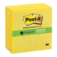 Post-It Super Sticky Cube Note Pad (90 Sheets Per Pad) 76mm x 76mm with Evernote App Premium Subscription (Electric Yellow) Ref 654-4SSY-EV-EU (Pack o