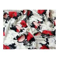 Poppy Floral Print Cotton Lawn Dress Fabric Black, Red & Cream