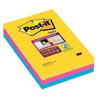Post-It 3M Super Sticky (102 x 152mm) Notes Ruled Assorted Colours (3 x 90 Sheets) - Rio De Janeiro Collection