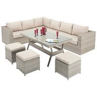 Port Royal Luxe Rustic Rattan Left Corner Table Dining Set