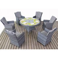 Port Royal Platinum Rattan 6 Seater Dining Set Round in Grey