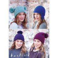 Pom-pom Hat, Helmet, Pull-On Hat and Slouchy Hat in Hayfield Chunky with Wool (7380)
