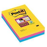 Post-It 3M Super Sticky 102 x 152mm Notes Ruled Assorted Colours 3 x