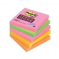 Post-it Super Sticky 76x76mm Note Pads Neon Rainbow Assorted 5 x 90