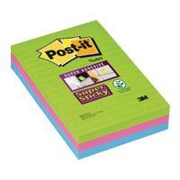 Post-it Super Sticky XXL Lined 102x152mm Ultra Colours Notes Pack of 3