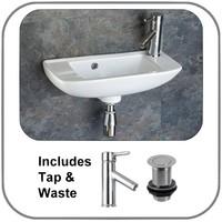 Porto 50.5cm x 22.5cm Narrow Rectangular Wall Mounted Sink with Tap and Plug