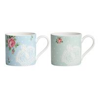 polka rose polka blue set of 2 mugs