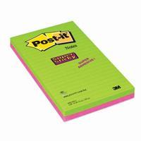 Post-it Super Sticky Notes Neon Ruled 125x200mm Pack of 4 5845SSUC