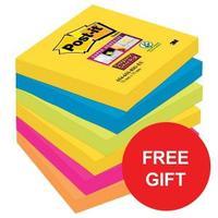 Post-It Super Sticky 76x76mm Re-positional Note Pad Assorted Colours 6