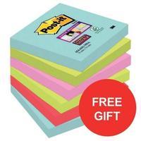 Post-It Super Sticky 76 x 76mm Removable Notes Assorted Colours 6 x 90