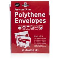 Post Office Polythene Envelopes 5pk Assorted Sizes