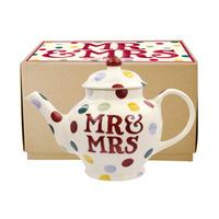 Polka Dot Mr & Mrs 2 Mug Teapot Boxed