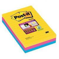 Post-It 3M Super Sticky (102 x 152mm) Notes Ruled Assorted Colours (3 x 90 Sheets)