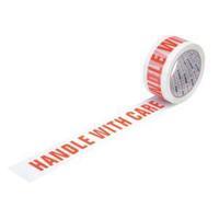 Polyproylene (50mm x 66m) Red and White Printed Tape (Handle With Care) Pack of 6