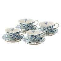 portmeirion botanic blue set of four tea cups and saucers ceramic