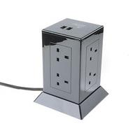 Power Hub Extension Socket, 8-Gang and 2 USB Ports, Black
