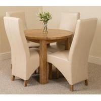 Portland Oak 92cm Round Dining Table with 4 Ivory Lola Leather Chairs