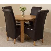 Portland Oak 92cm Round Dining Table with 4 Brown Montana Chairs