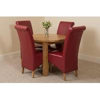 Portland Oak 92cm Round Dining Table with 4 Burgundy Montana Chairs