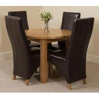 Portland Oak 92cm Round Dining Table with 4 Brown Lola Leather Chairs