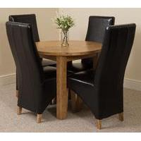 Portland Oak 92cm Round Dining Table with 4 Black Montana Chairs