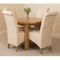 Portland Oak 92cm Round Dining Table with 4 Ivory Montana Chairs