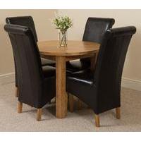 Portland Oak 92cm Round Dining Table with 4 Black Montana Chairs
