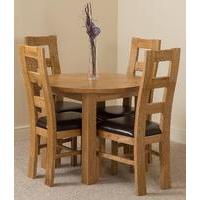Portland Oak 92cm Round Dining Table with 4 Yale Solid Oak Leather Chairs