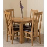 Portland Oak 92cm Round Dining Table with 4 Princeton Solid Oak Leather Chairs