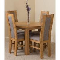 Portland Oak 92cm Round Dining Table with 4 Stanford Solid Oak Fabric Chairs