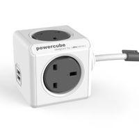 Powercube 4 Socket 13 A Extension Lead with Twin USB 1.5m Grey & White