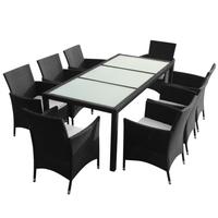 Poly Rattan Garden Furniture Set Black 8 Chairs 1 Table