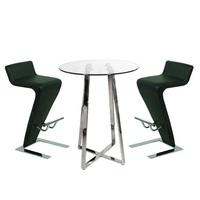 Poseur Bar Table In Clear Glass With 2 Farello Black Bar Stools