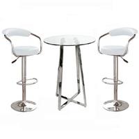 Poseur Glass Top Bar Table with 4 Zenith White Bar Stools