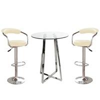 Poseur Glass Top Bar Table with 4 Zenith Cream Bar Stools