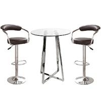 Poseur Glass Top Bar Table with 2 Zenith Black Bar Stools