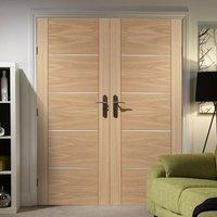 Portici Oak Flush Door Pair with Aluminium Inlay, Prefinished