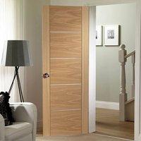 Portici Oak Flush Door with Aluminium Inlay, Prefinished