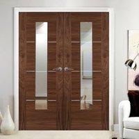 portici walnut french door pair with clear safety glass