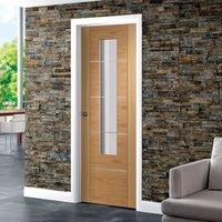 Portici Oak Flush Door, Aluminium Inlay & Clear Glass, Prefinished