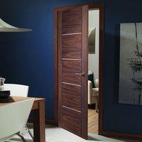 Portici Walnut Fire Door, Aluminium Inlay, Half Hour Rated, Prefinish