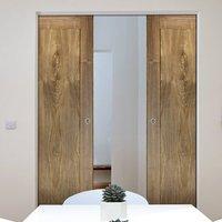 Porto Walnut 1 Panel Syntesis Double Pocket Door with Lacquer Varnish Finish