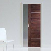 Portici Walnut Fire Pocket Door, Aluminium Inlay, Half Hour Rated - Prefinished