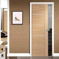 Portici Oak Fire Pocket Door, Aluminium Inlay, Half Hour Rated - Prefinished