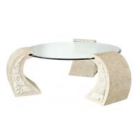 poisindon macatan stone coffee table round in clear glass top