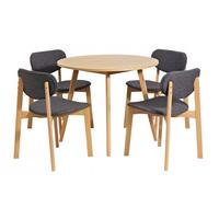 Portbel Beech Finish Round Shape Dining Table And 4 Dining Chair