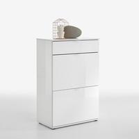 Portino Shoe Cabinet in White High Gloss With 2 Doors And Drawer